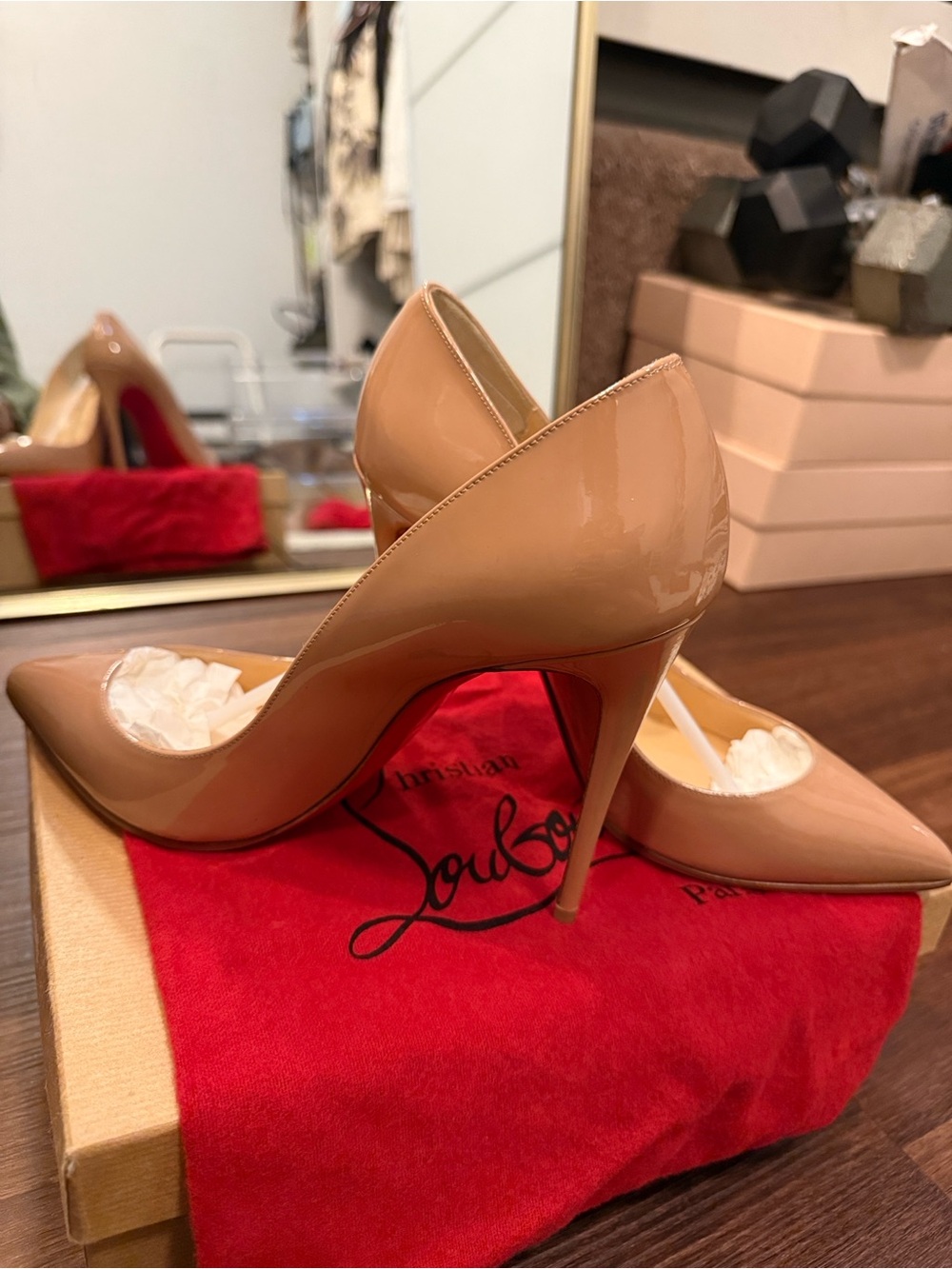 Christian Louboutin Pigatelle Follies 100 Patent Nude Pumps